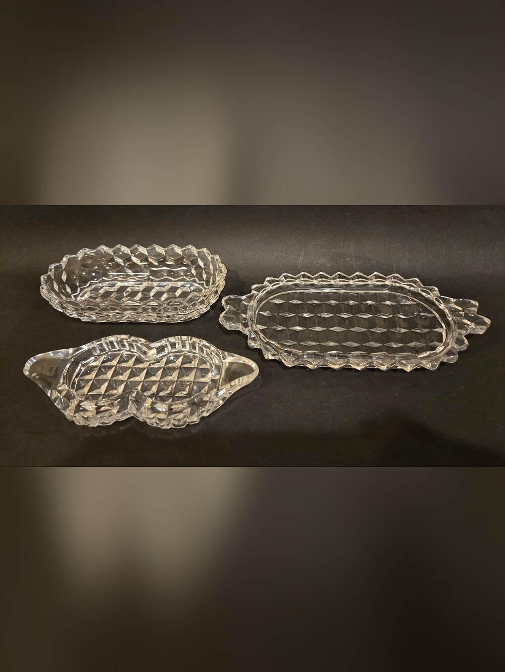 Vintage Fostoria Clear Glass Decorative Serving Tray Set - Clear